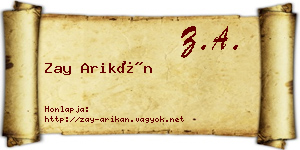 Zay Arikán névjegykártya